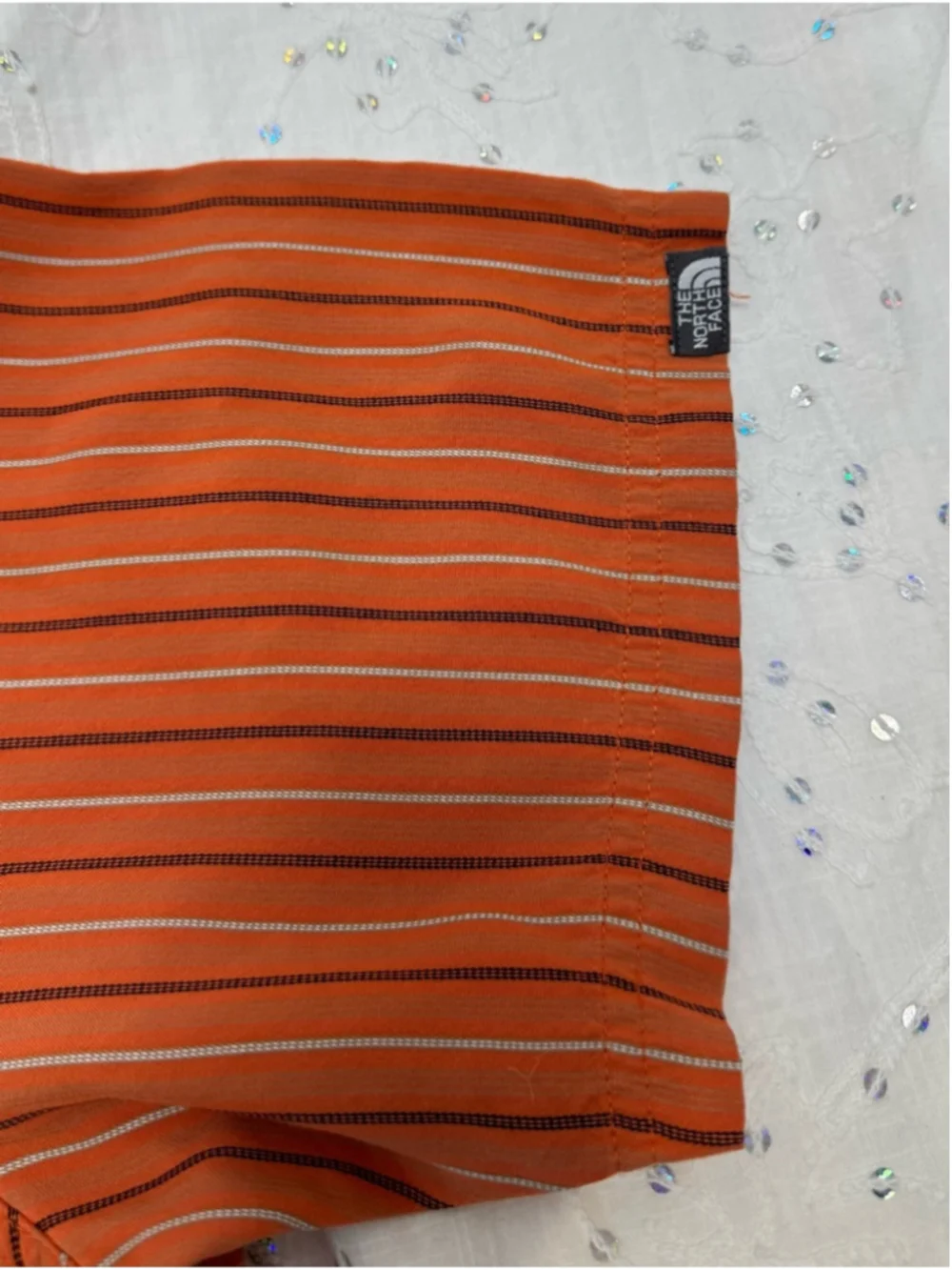 The North Face Button Up Shirt Mens XXL Orange Striped Hiking Travel Camp